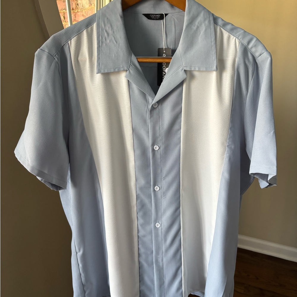 Cubavera Two-Tone Blue and White Short Sleeve Shirt